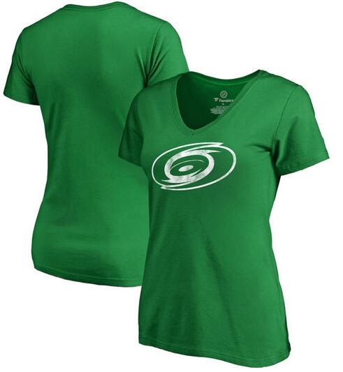 2020 NHL Carolina Hurricanes Fanatics Branded Women Plus Sizes St. Patrick Day White Logo TShirt Kelly Green